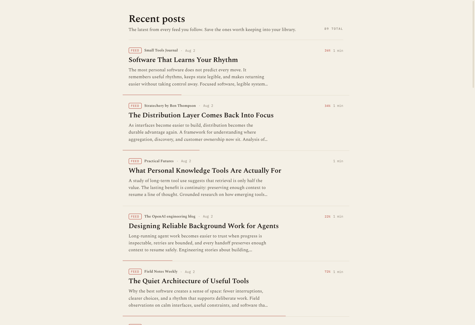Curioflow recent posts feed with current subscriptions